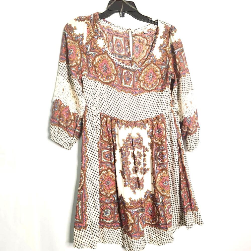 Umgee Boho Festival Dress Size S Crochet Details Unworn Side Zip 3/4 Sleeve